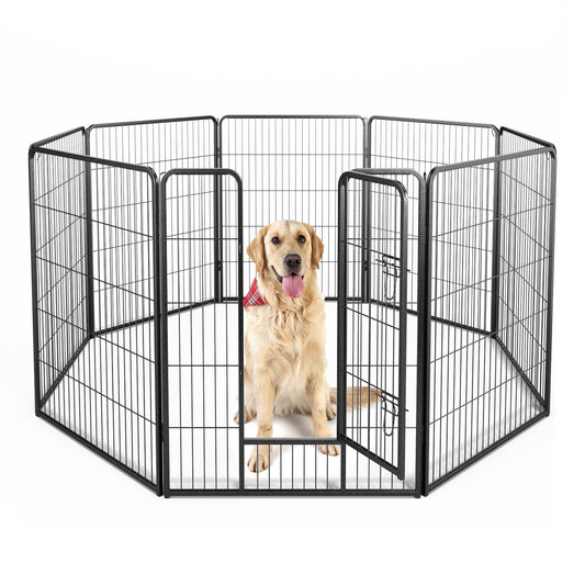 8 Panel 40 Inch Height Pet Fence Indoor Outdoor-40 inches, Black Pet Gate Black at Gallery Canada