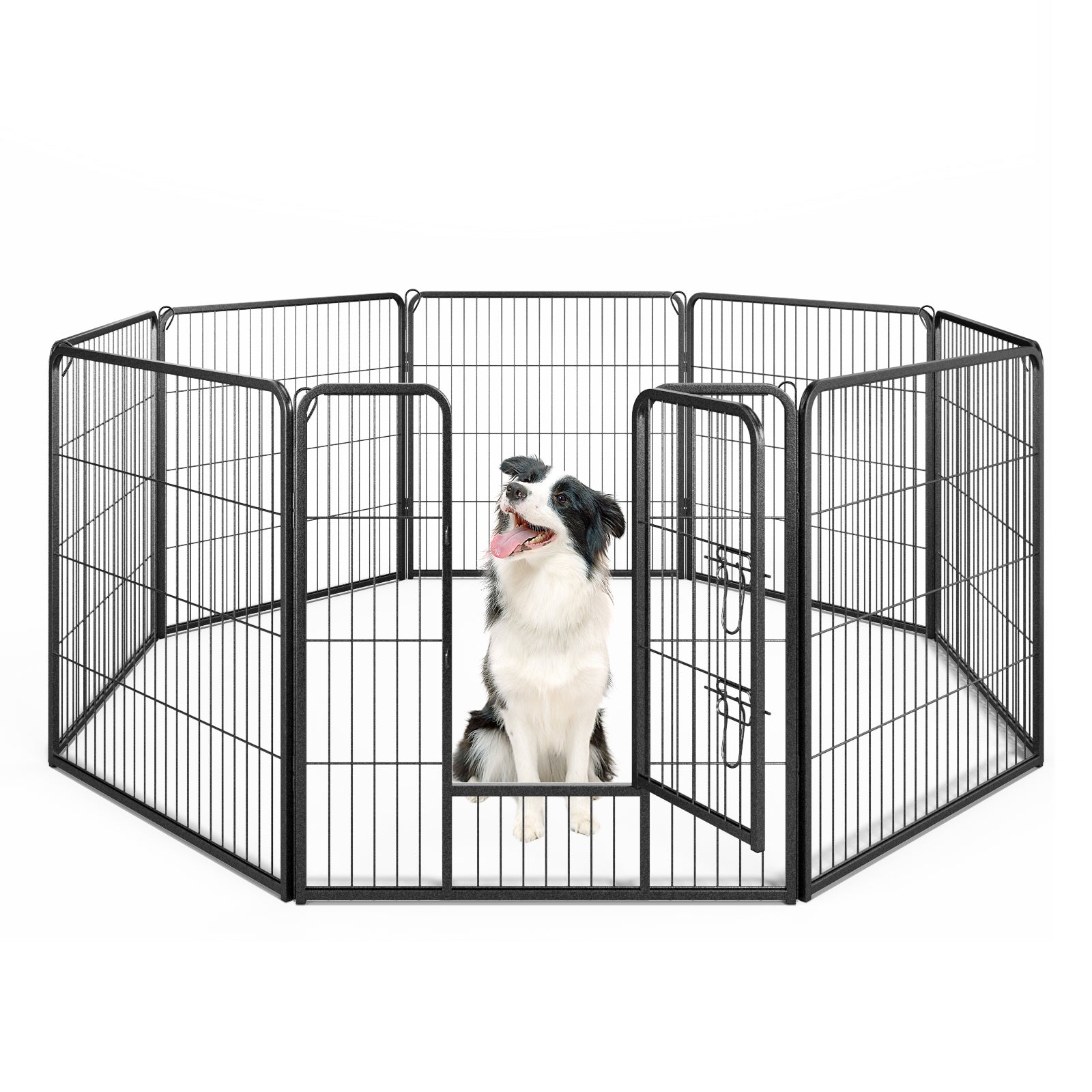 8 Panel 32 Inch Height Pet Fence Indoor Outdoor-32 inches, Black Pet Gate Black at Gallery Canada