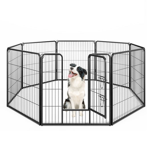 8 Panel Pet Fence, 32 Inch Height, Indoor Outdoor, Black Pet Gate Black at Gallery Canada