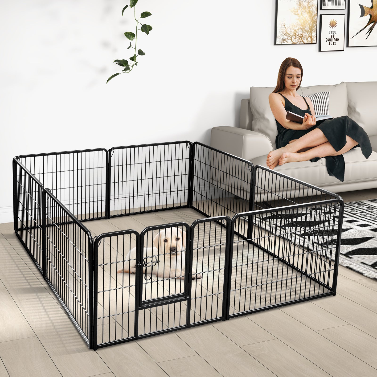 8 Panel 24 Inch Height Pet Fence Indoor Outdoor-24 inch, Black Pet Gate at Gallery Canada