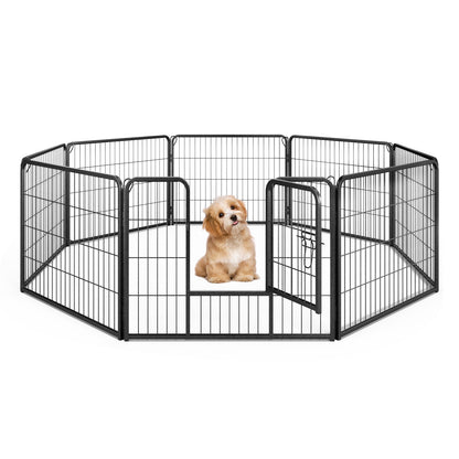 8 Panel 24 Inch Height Pet Fence Indoor Outdoor-24 inch, Black Pet Gate at Gallery Canada