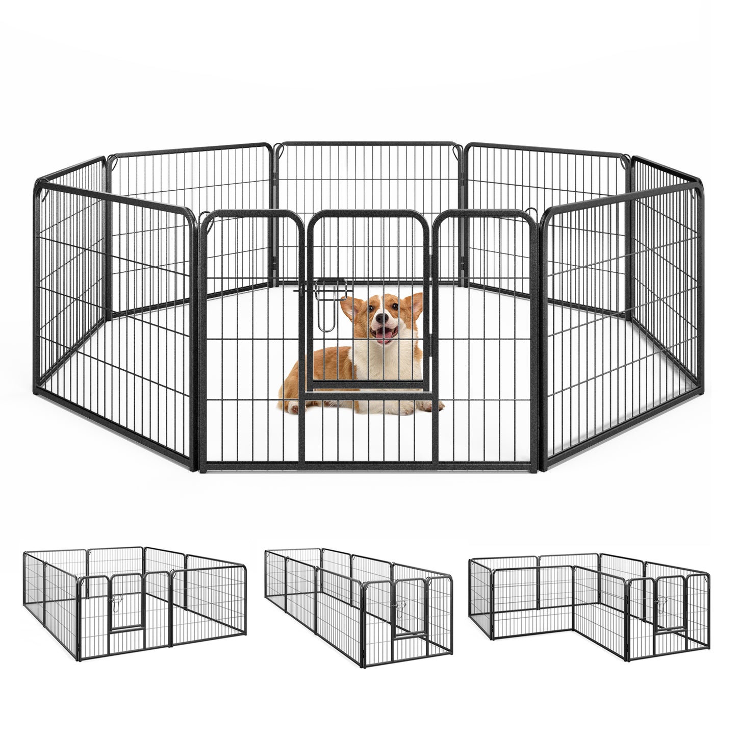 8 Panel 24 Inch Height Pet Fence Indoor Outdoor-24 inch, Black Pet Gate at Gallery Canada