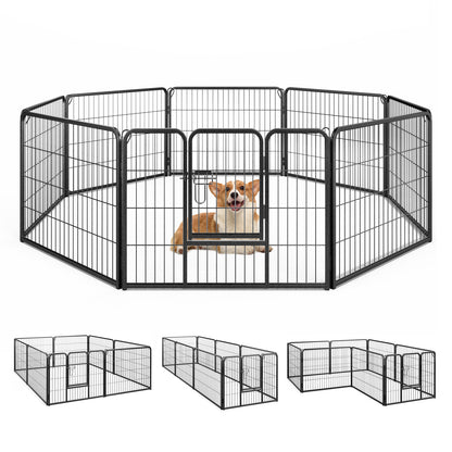 8 Panel 24 Inch Height Pet Fence Indoor Outdoor-24 inch, Black Pet Gate at Gallery Canada