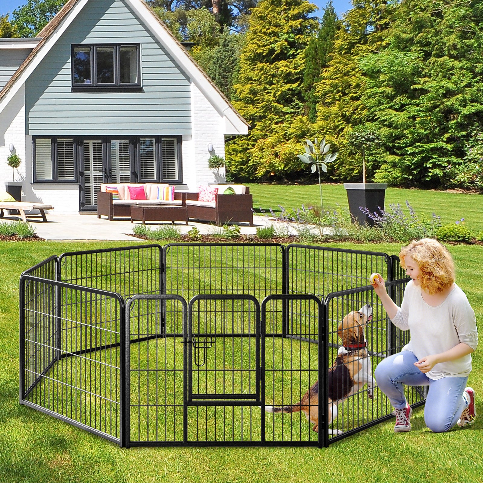 8 Panel 24 Inch Height Pet Fence Indoor Outdoor-24 inch, Black Pet Gate at Gallery Canada