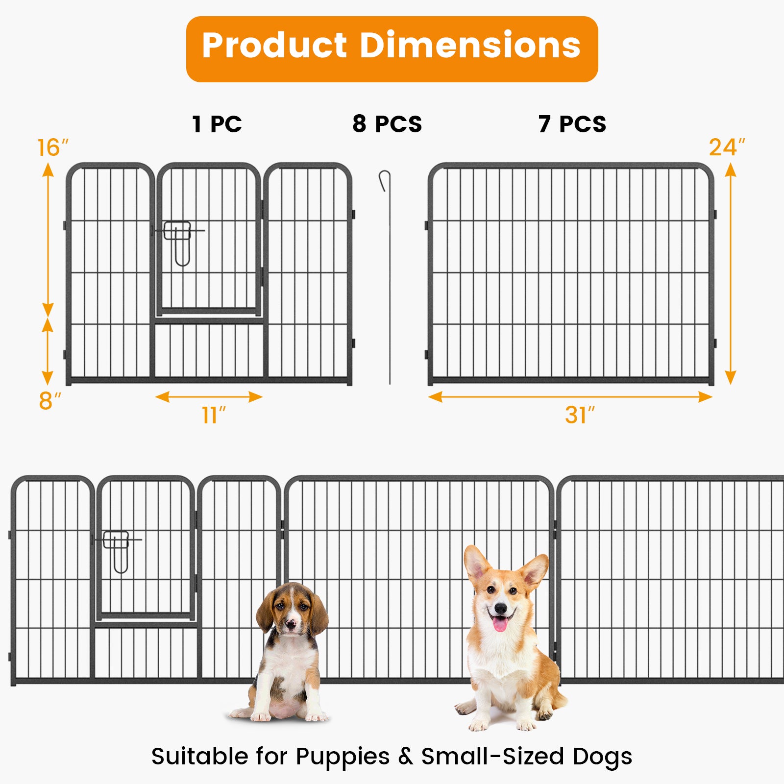 8 Panel 24 Inch Height Pet Fence Indoor Outdoor-24 inch, Black Pet Gate at Gallery Canada