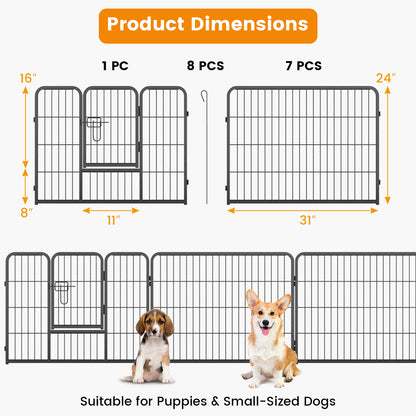 8 Panel 24 Inch Height Pet Fence Indoor Outdoor-24 inch, Black Pet Gate at Gallery Canada