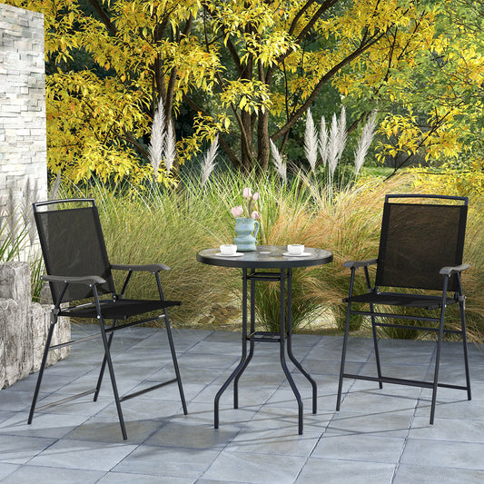 3-Piece Outdoor Bar Stool Set, DPC Tabletop, Umbrella Hole, Black Patio Conversation Sets Black at Gallery Canada