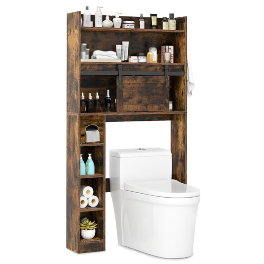 Over Toilet Storage Cabinet, Sliding Barn Door, Adjustable Shelves, Rustic Brown Bathroom Etagere Rustic Brown at Gallery Canada