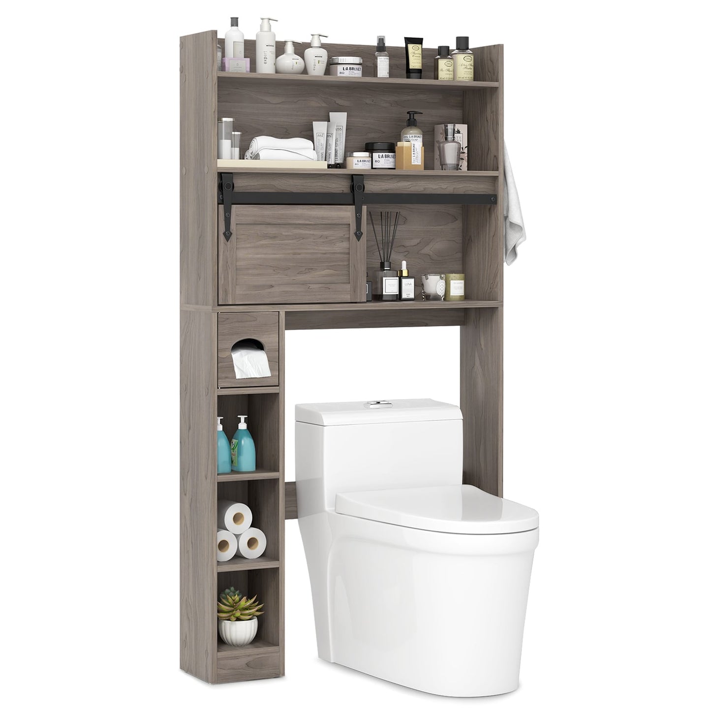 Over The Toilet Storage Cabinet With Sliding Barn Door, Adjustable Shelves, Gray Bathroom Etagere at Gallery Canada