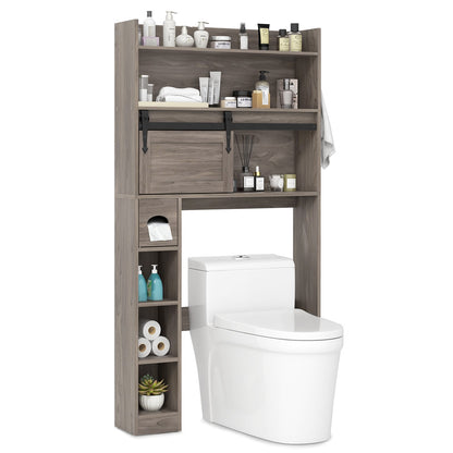 Over The Toilet Storage Cabinet With Sliding Barn Door, Adjustable Shelves, Gray Bathroom Etagere at Gallery Canada