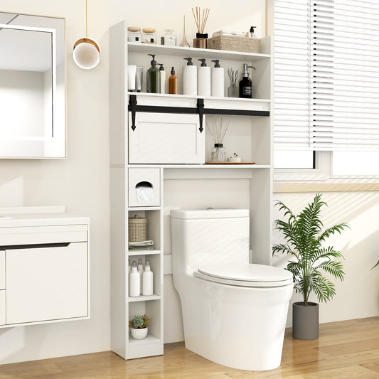 Over The Toilet Storage Cabinet, Sliding Barn Door, Adjustable Shelves, White Bathroom Etagere White at Gallery Canada