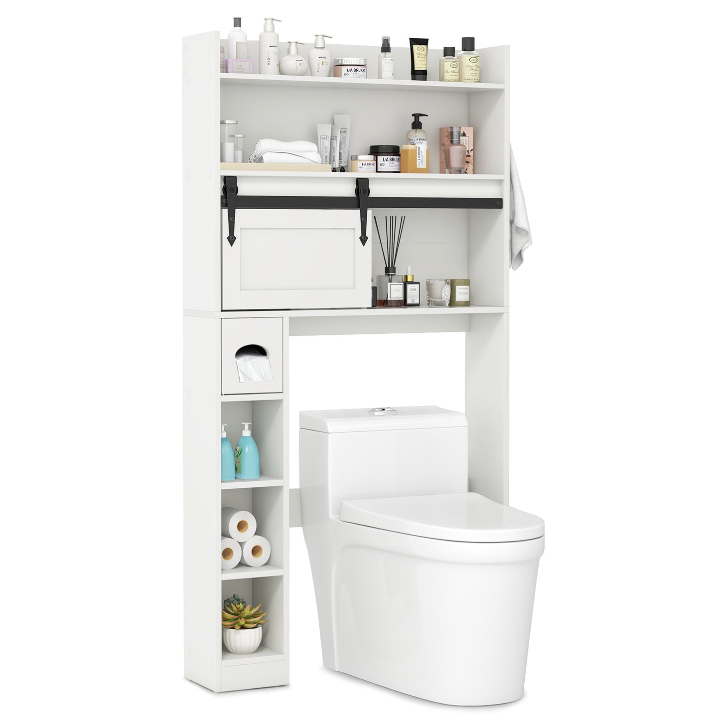Over The Toilet Storage Cabinet with Sliding Barn Door and Adjustable Shelves, White Bathroom Etagere at Gallery Canada