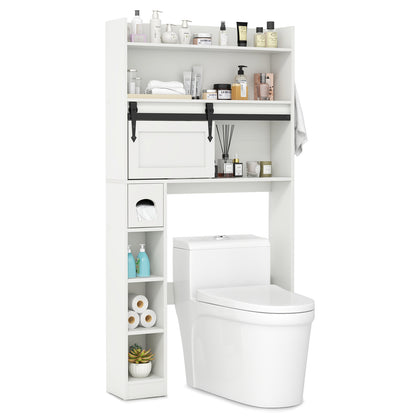 Over The Toilet Storage Cabinet with Sliding Barn Door and Adjustable Shelves, White Bathroom Etagere at Gallery Canada