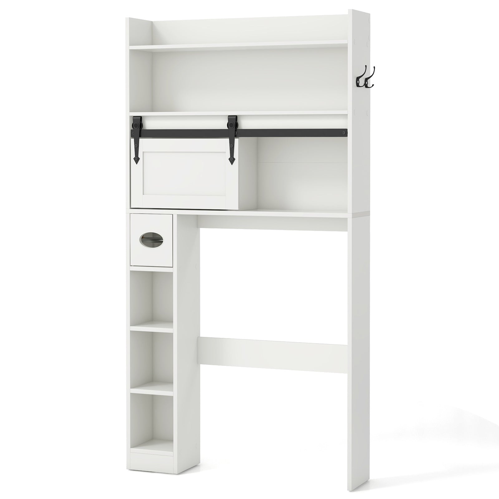Over The Toilet Storage Cabinet with Sliding Barn Door and Adjustable Shelves, White Bathroom Etagere at Gallery Canada