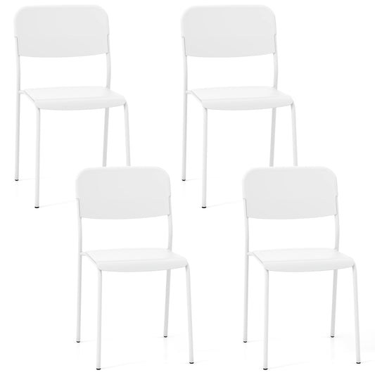 Modern Dining Chairs Set of 4, Tilted Backrest, Sturdy Metal Legs, White Dining Chairs White at Gallery Canada