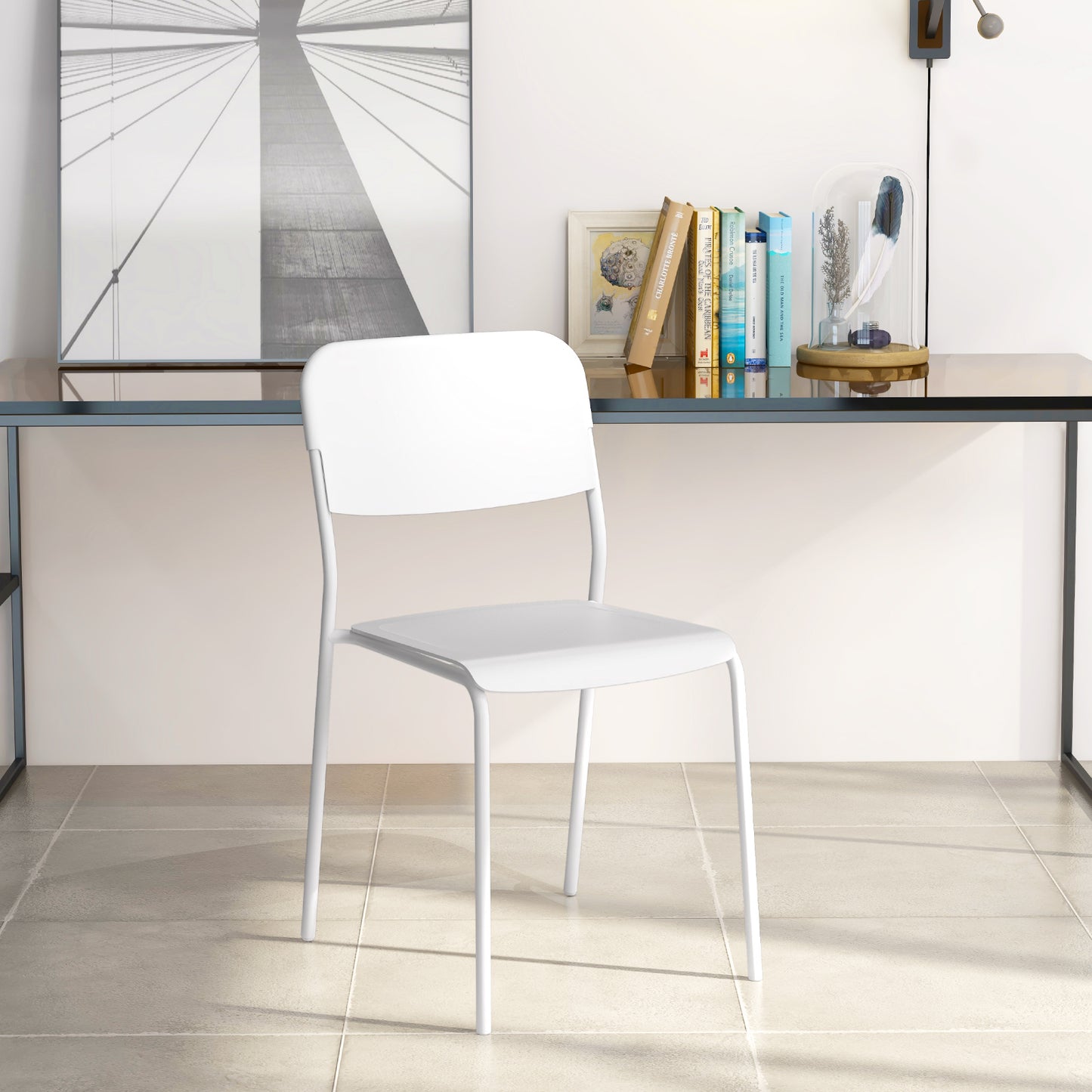 Modern Dining Chairs Set of 4 with Tilted Backrest and Sturdy Metal Legs, White Dining Chairs at Gallery Canada