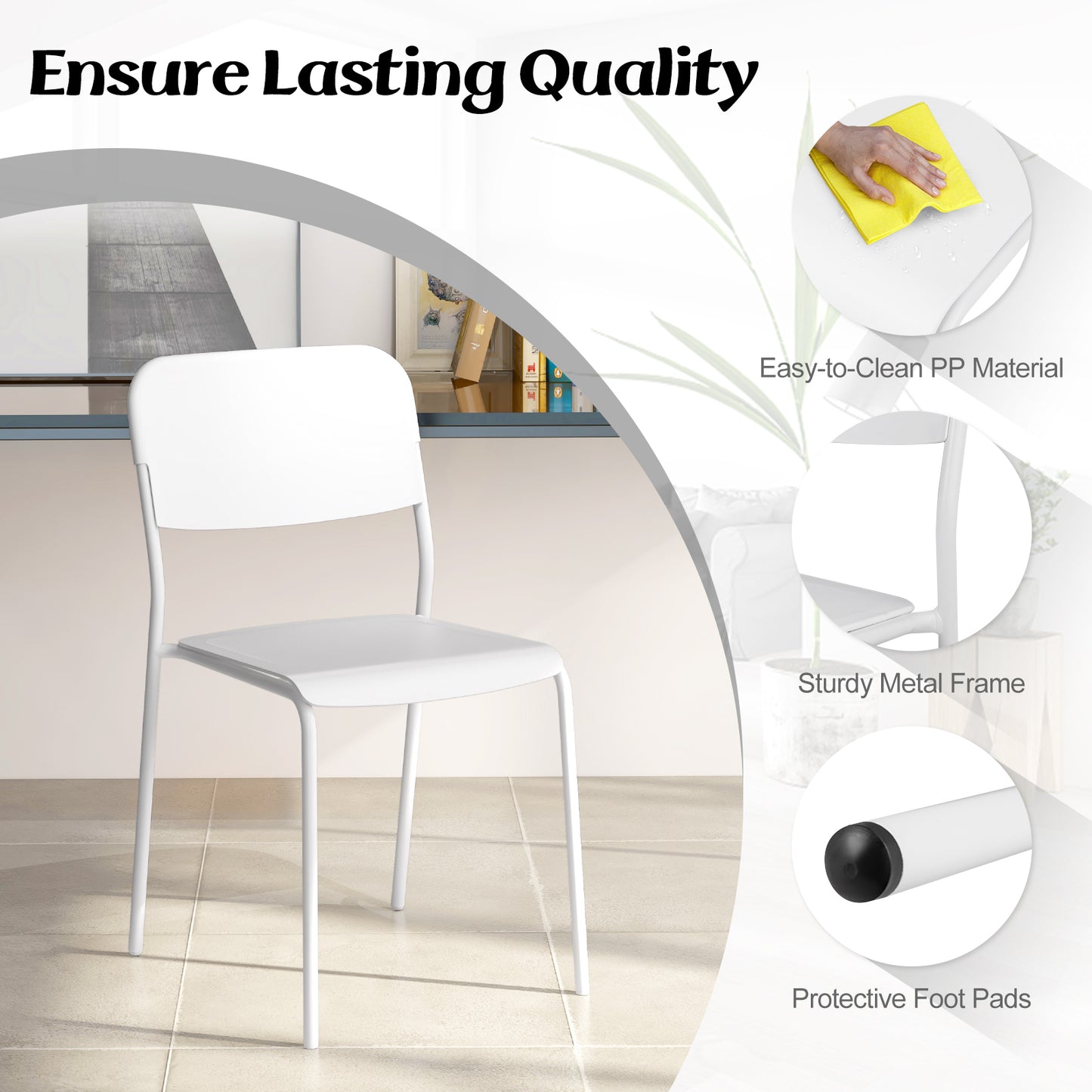 Modern Dining Chairs Set of 4 with Tilted Backrest and Sturdy Metal Legs, White Dining Chairs at Gallery Canada