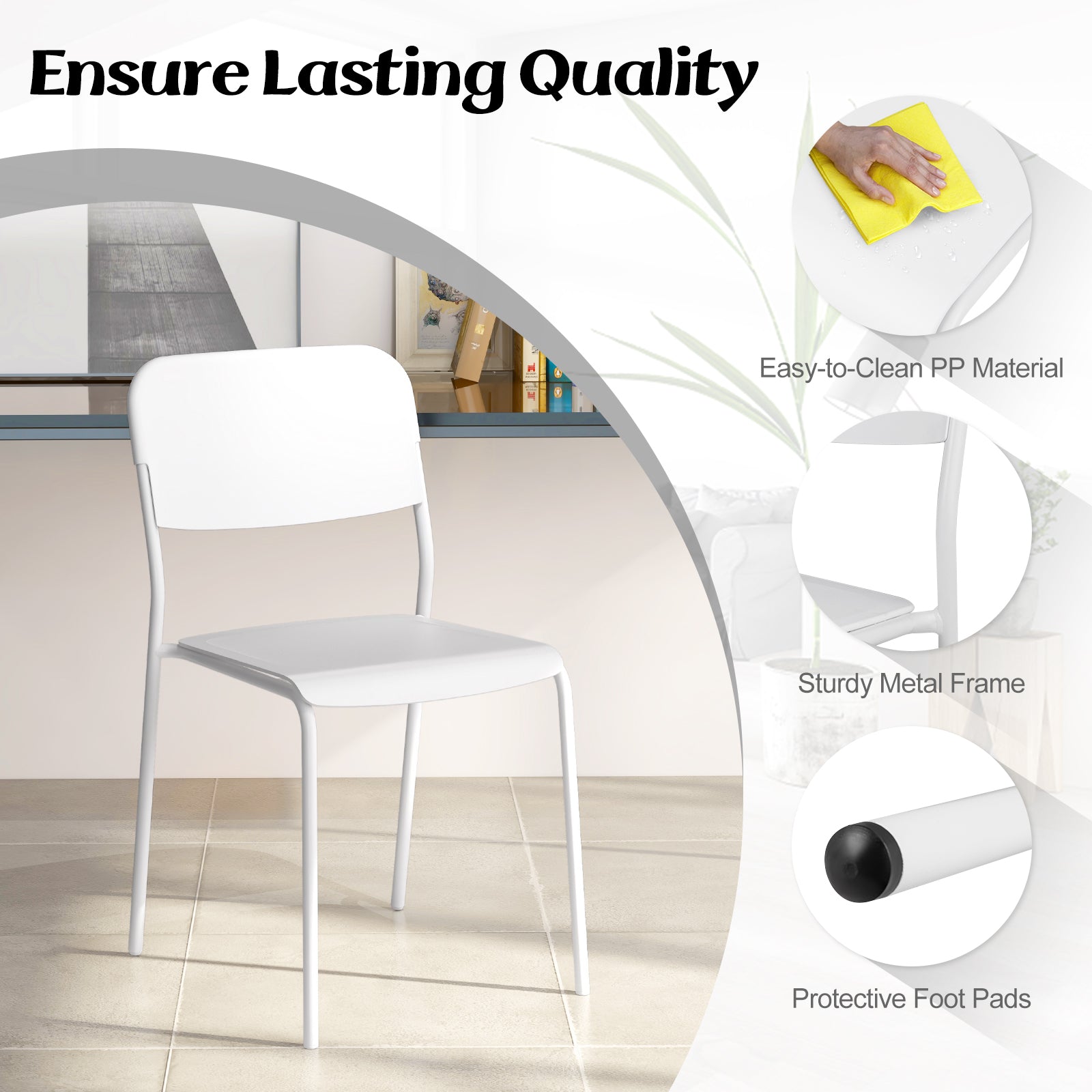 Modern Dining Chairs Set of 4 with Tilted Backrest and Sturdy Metal Legs, White Dining Chairs at Gallery Canada