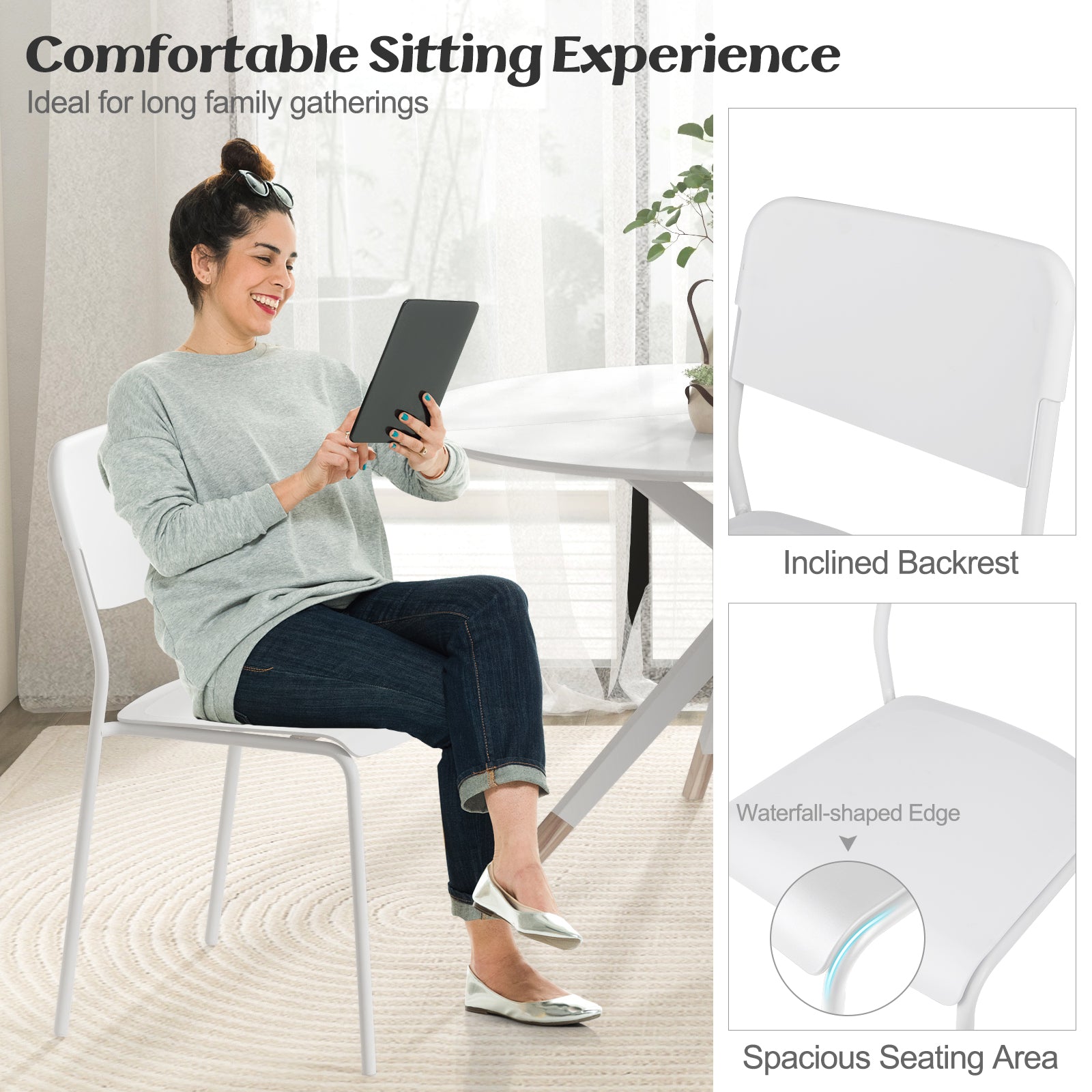 Modern Dining Chairs Set of 4 with Tilted Backrest and Sturdy Metal Legs, White Dining Chairs at Gallery Canada