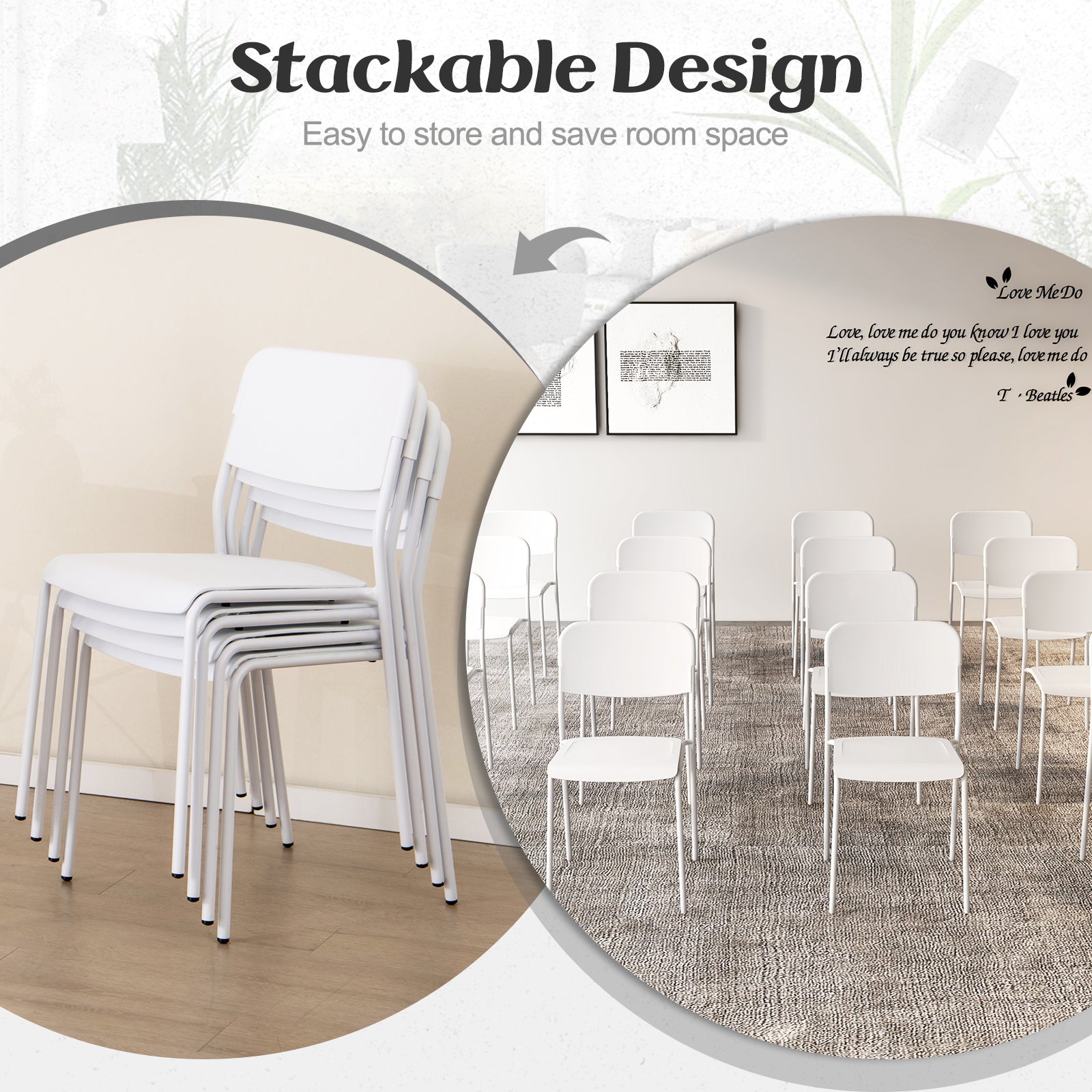 Modern Dining Chairs Set of 4 with Tilted Backrest and Sturdy Metal Legs, White Dining Chairs at Gallery Canada