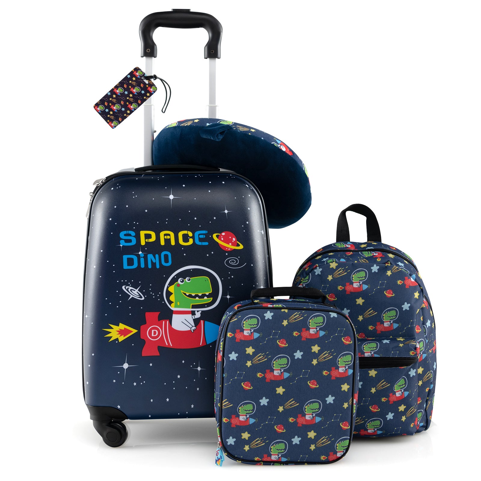 5 Piece Kids Luggage Set with Backpack Neck Pillow Name Tag Lunch Bag, Dark Blue Kids Luggage at Gallery Canada