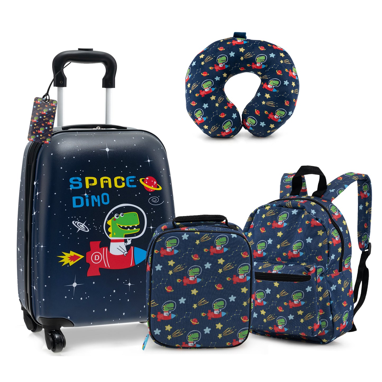 5 Piece Kids Luggage Set with Backpack Neck Pillow Name Tag Lunch Bag, Dark Blue Kids Luggage at Gallery Canada