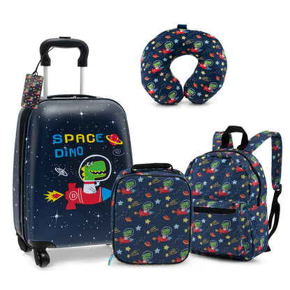 5 Piece Kids Luggage Set with Backpack Neck Pillow Name Tag Lunch Bag, Dark Blue Kids Luggage at Gallery Canada