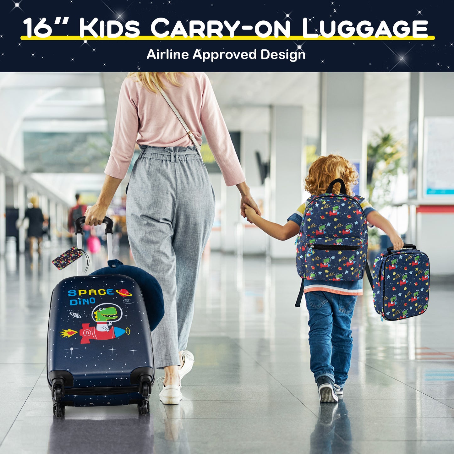 5 Piece Kids Luggage Set with Backpack Neck Pillow Name Tag Lunch Bag, Dark Blue Kids Luggage at Gallery Canada