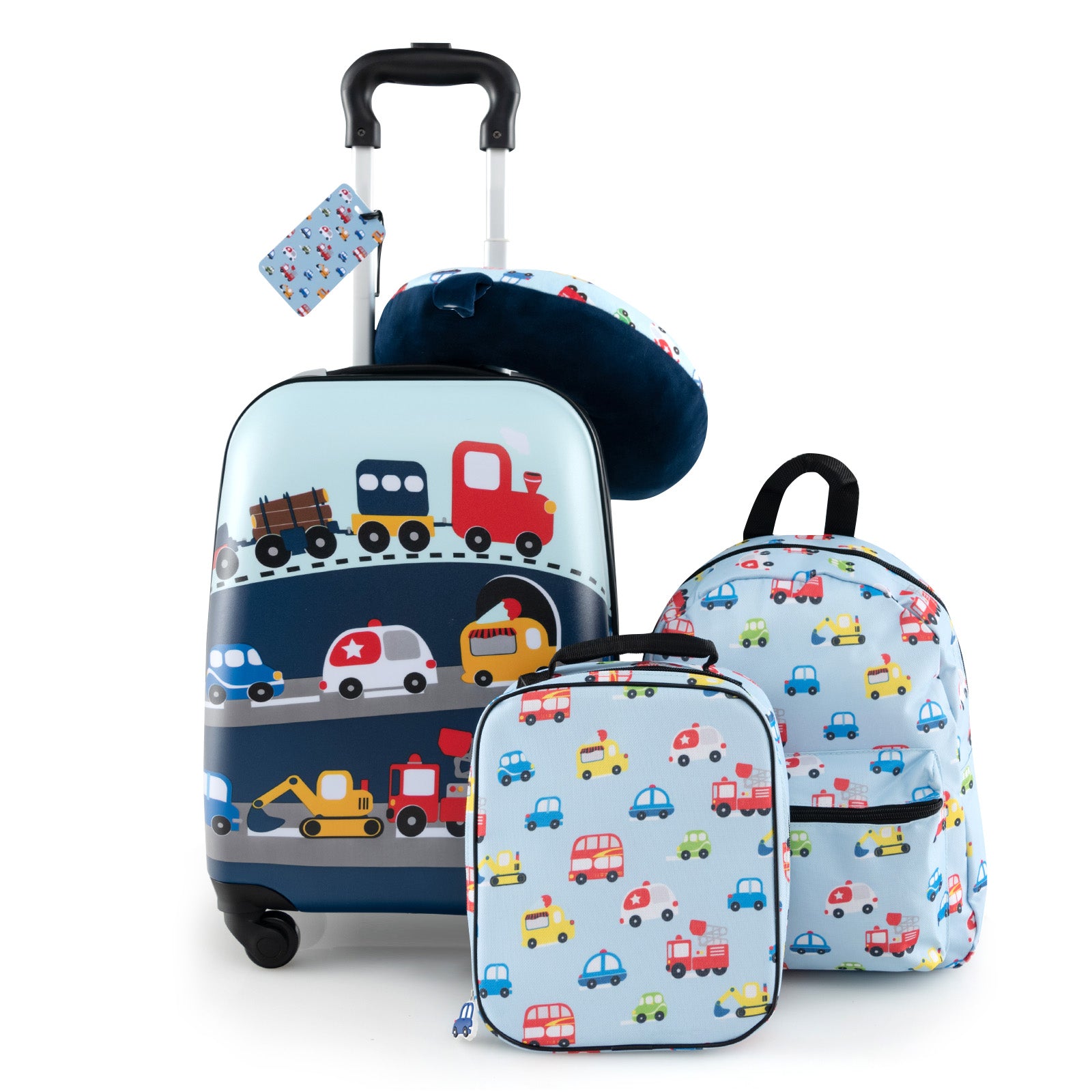 5 Piece Kids Luggage Set, With Backpack Neck Pillow Name Tag Lunch Bag, Blue Kids Luggage at Gallery Canada