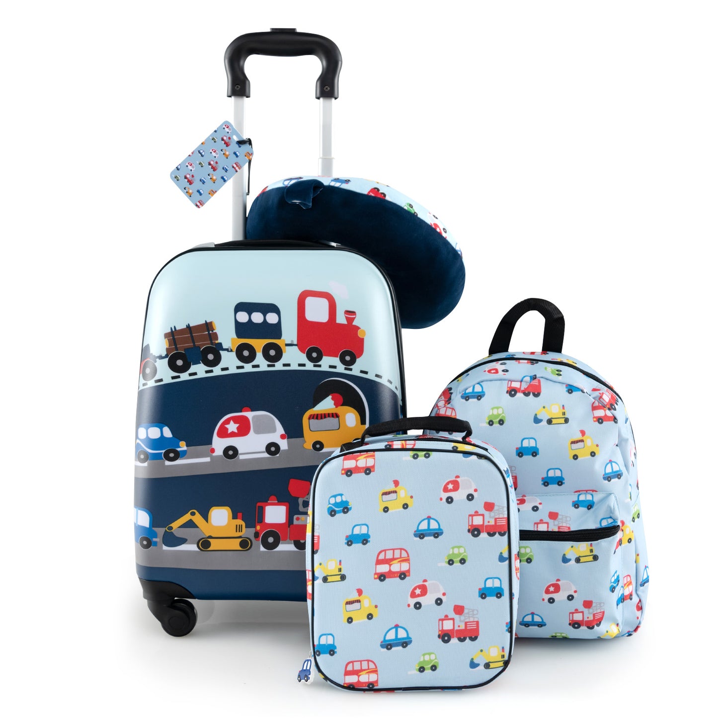 5 Piece Kids Luggage Set, With Backpack Neck Pillow Name Tag Lunch Bag, Blue Kids Luggage at Gallery Canada