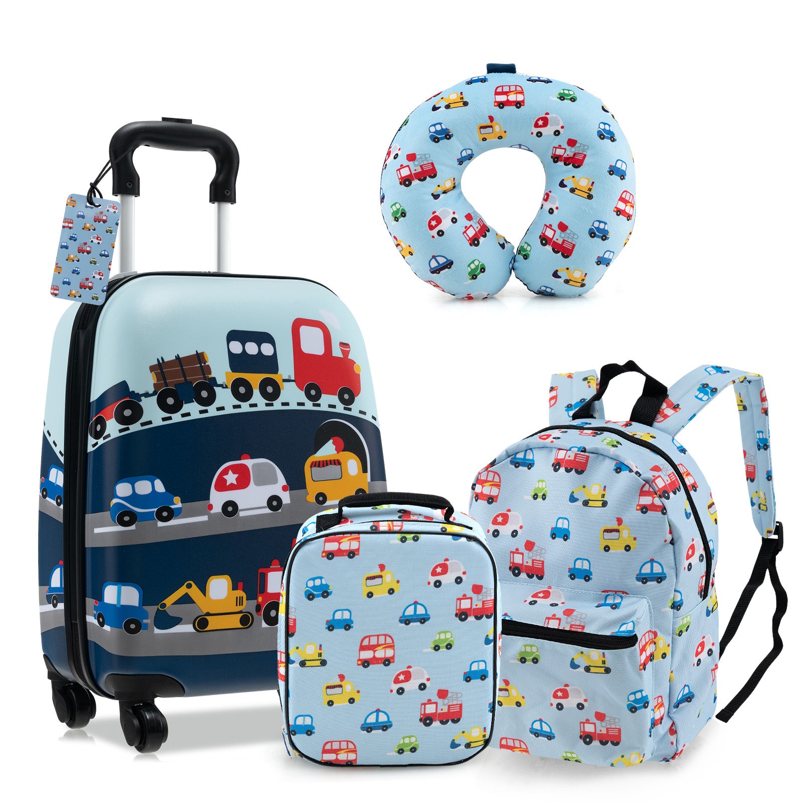 5 Piece Kids Luggage Set with Backpack Neck Pillow Name Tag Lunch Bag, Blue Kids Luggage at Gallery Canada