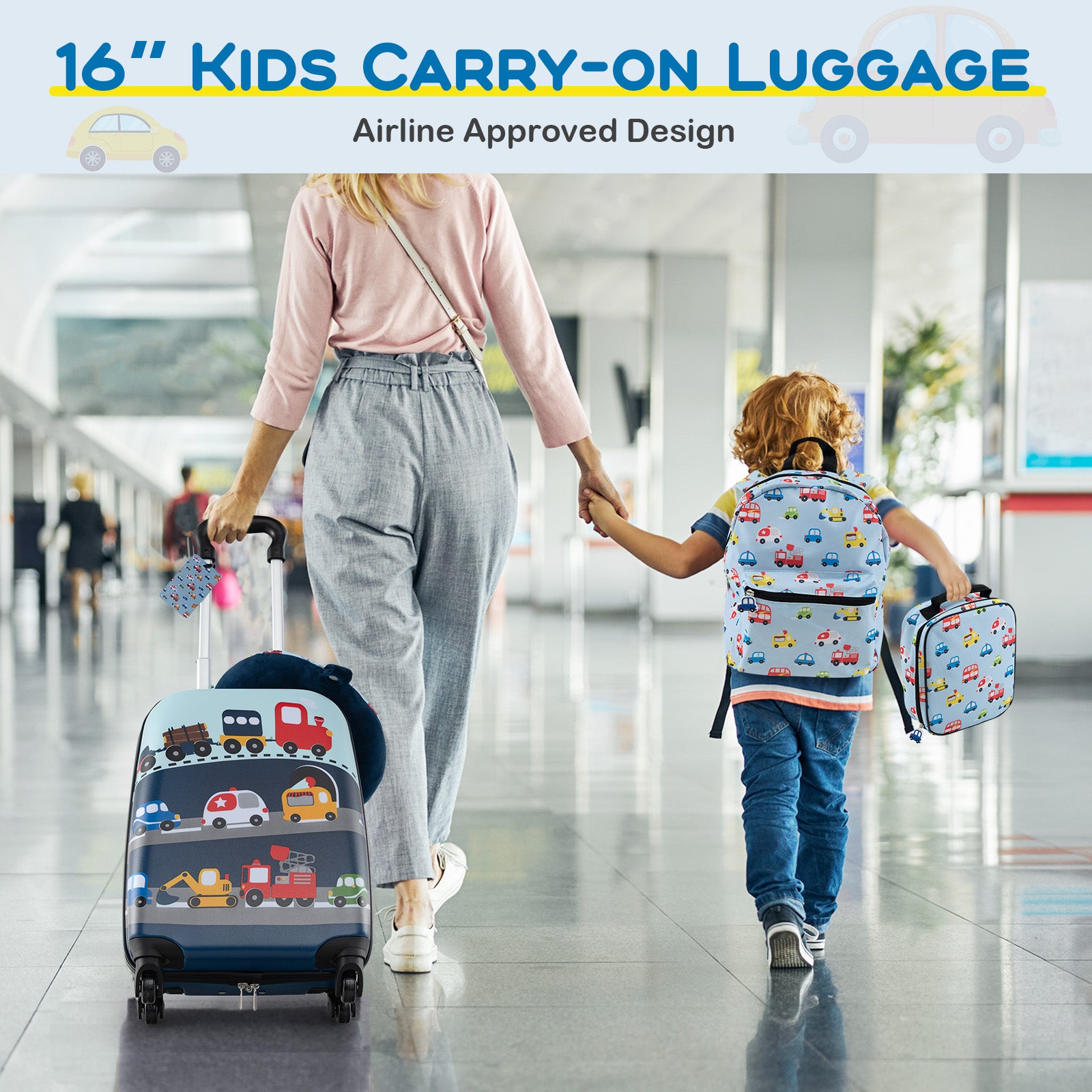 5 Piece Kids Luggage Set with Backpack Neck Pillow Name Tag Lunch Bag, Blue Kids Luggage at Gallery Canada