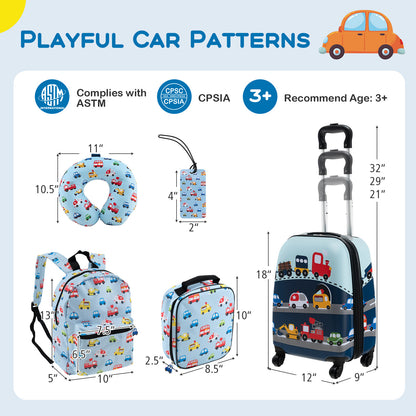 5 Piece Kids Luggage Set with Backpack Neck Pillow Name Tag Lunch Bag, Blue Kids Luggage at Gallery Canada