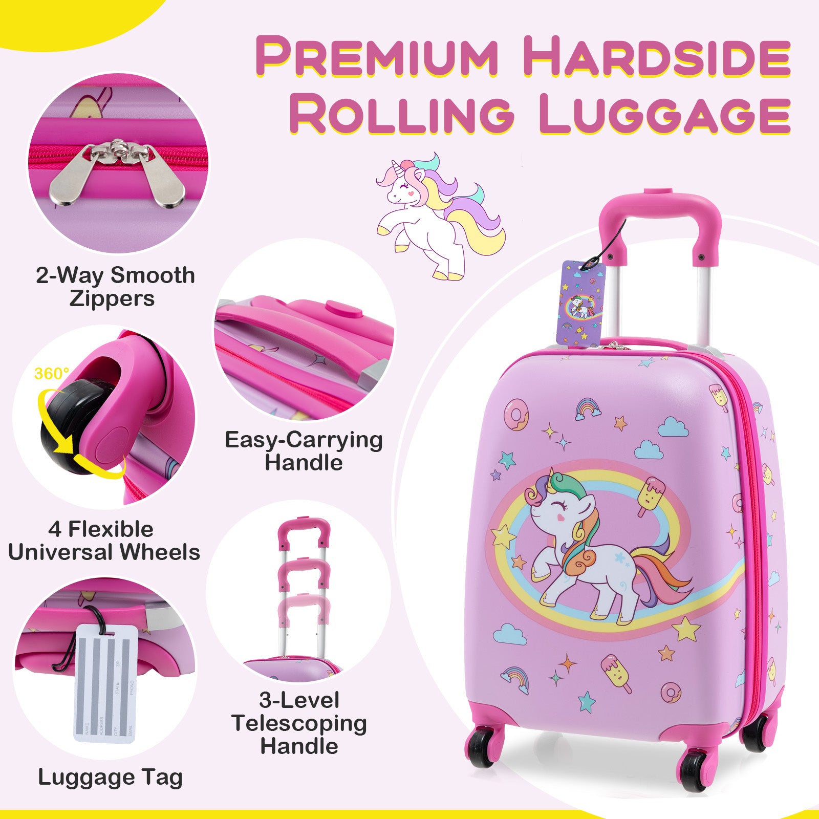 5 Piece Kids Luggage Set with Backpack Neck Pillow Name Tag Lunch Bag, Purple Kids Luggage at Gallery Canada