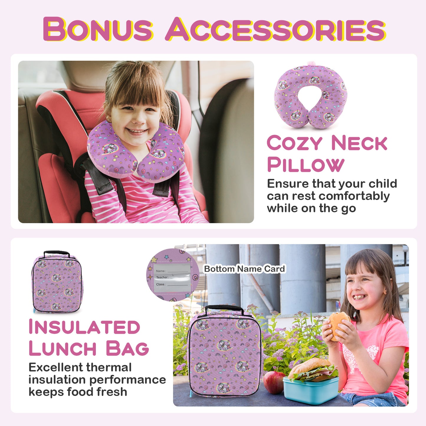 5 Piece Kids Luggage Set with Backpack Neck Pillow Name Tag Lunch Bag, Purple Kids Luggage at Gallery Canada