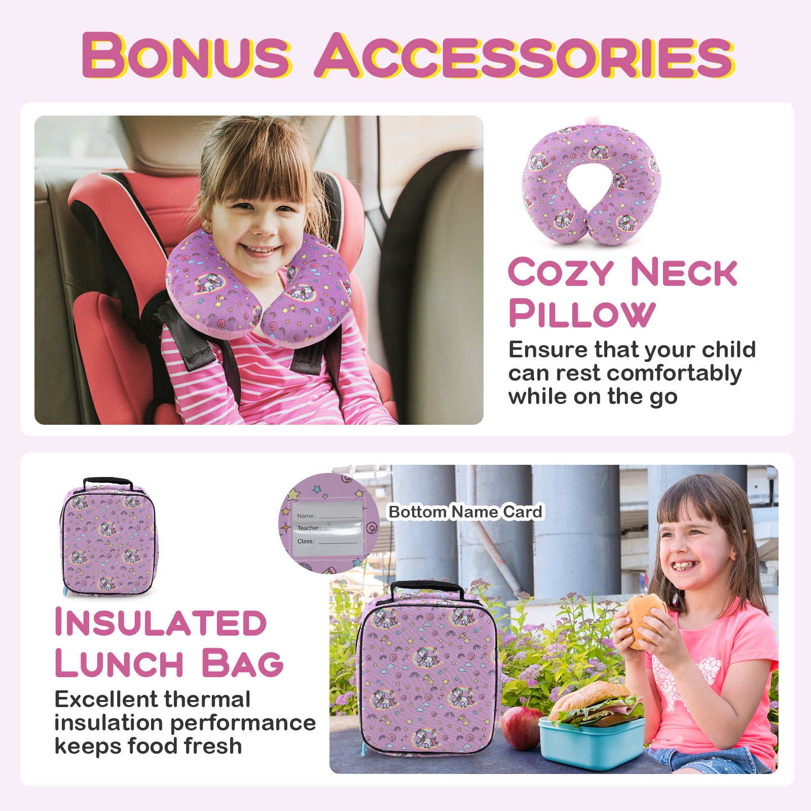 5 Piece Kids Luggage Set with Backpack Neck Pillow Name Tag Lunch Bag, Purple Kids Luggage at Gallery Canada