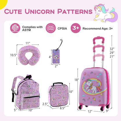 5 Piece Kids Luggage Set with Backpack Neck Pillow Name Tag Lunch Bag, Purple Kids Luggage at Gallery Canada