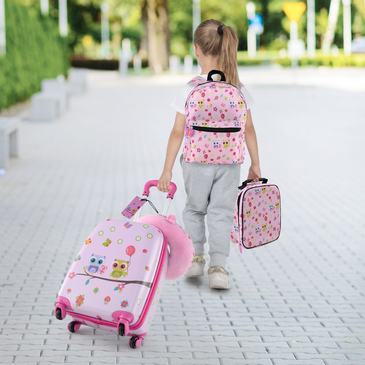 5 Piece Kids Luggage Set with Backpack Neck Pillow Name Tag Lunch Bag, Pink Kids Luggage at Gallery Canada