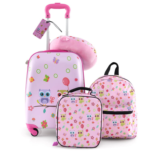 5 Piece Kids Luggage Set, With Backpack Neck Pillow Name Tag Lunch Bag, Pink Kids Luggage Pink at Gallery Canada
