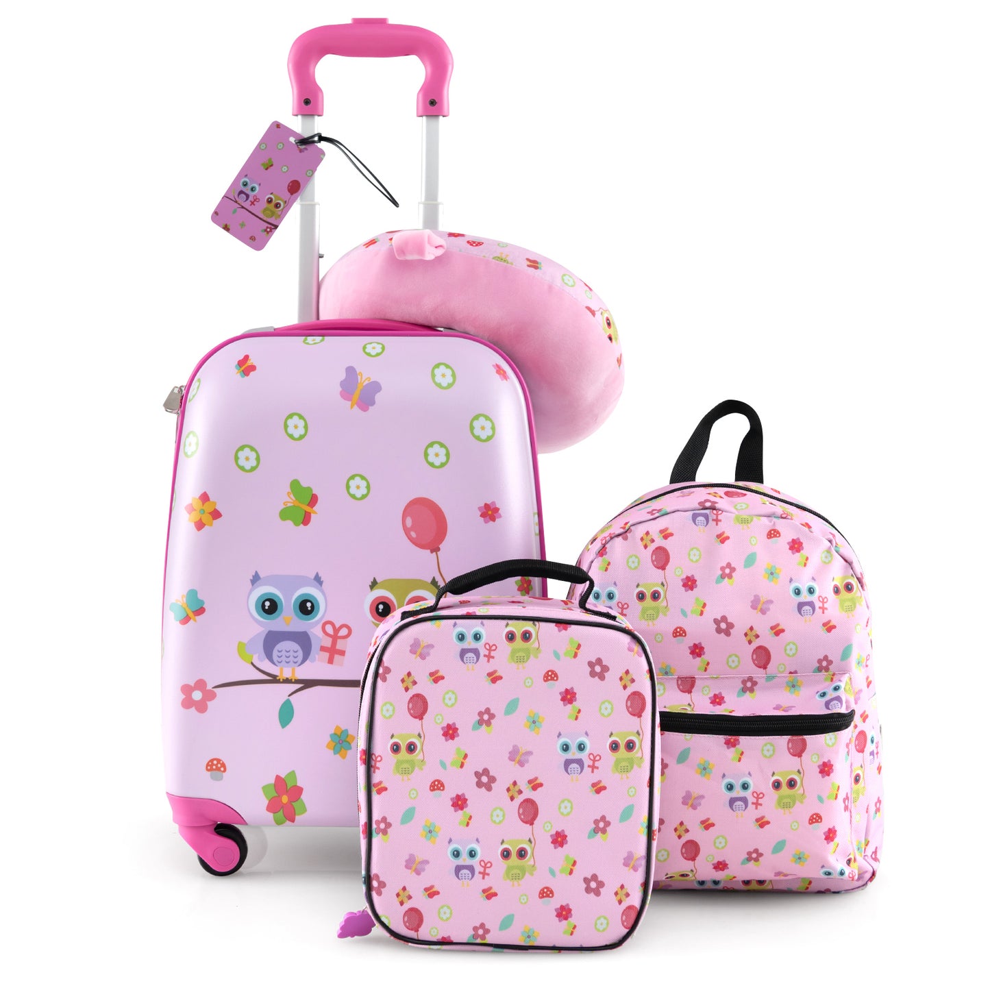 5 Piece Kids Luggage Set with Backpack Neck Pillow Name Tag Lunch Bag, Pink Kids Luggage Pink at Gallery Canada