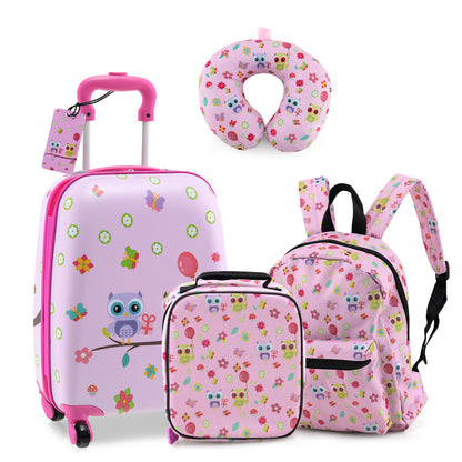 5 Piece Kids Luggage Set with Backpack Neck Pillow Name Tag Lunch Bag, Pink Kids Luggage at Gallery Canada