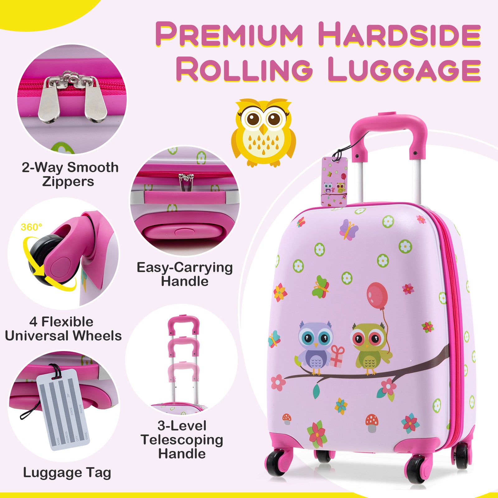 5 Piece Kids Luggage Set with Backpack Neck Pillow Name Tag Lunch Bag, Pink Kids Luggage at Gallery Canada