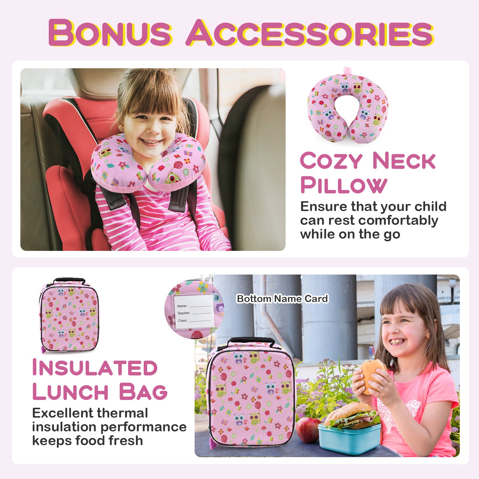 5 Piece Kids Luggage Set with Backpack Neck Pillow Name Tag Lunch Bag, Pink Kids Luggage at Gallery Canada