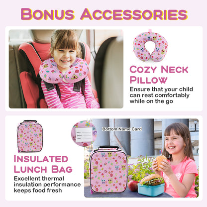 5 Piece Kids Luggage Set with Backpack Neck Pillow Name Tag Lunch Bag, Pink Kids Luggage at Gallery Canada