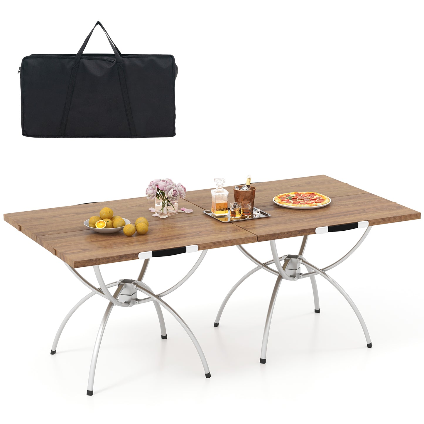 Folding Camping Table, 2 Pack, Wood-Grain Tabletop, Natural Camping Furniture Natural at Gallery Canada