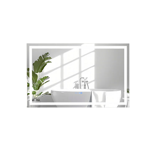LED Bathroom Mirror, Wall Mounted Rectangle, 3-Color Dimmable Lights, L, Silver