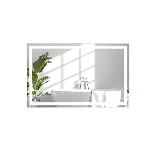 LED Bathroom Mirror, Wall Mounted Rectangle, 3-Color Dimmable Lights, L, Silver