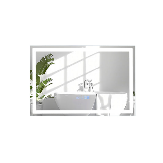 LED Bathroom Mirror, Wall Mounted, Rectangle, 3-Color Dimmable Lights, S, Silver