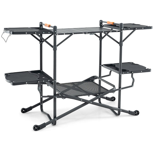 Folding Portable Outdoor Cook Station, Heat-Resistant Aluminum Tabletop, Black Camping Furniture Black at Gallery Canada
