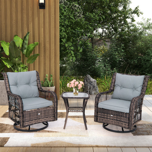 3 Pieces Outdoor Swivel Rocker Set with Small Side Table, Gray